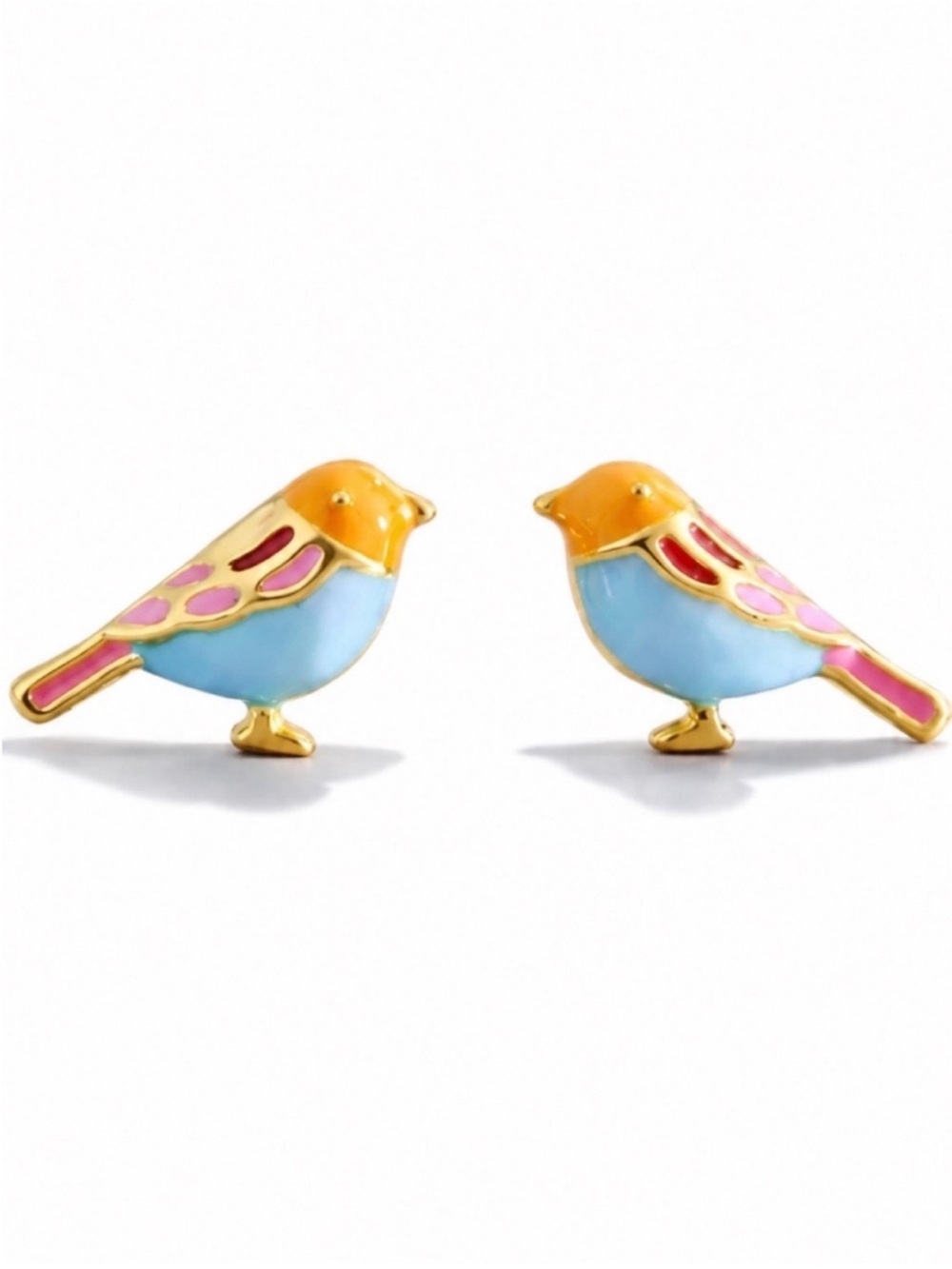New! Colorful Gold Blue Bird Boho Post Earrings NWOT 1034